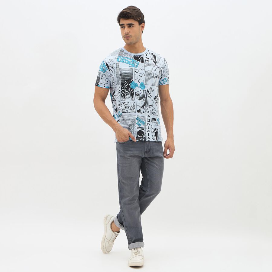 Men's Light Blue Cotton Round Neck Graphic Printed T-Shirt, Sky Blue, large image number null