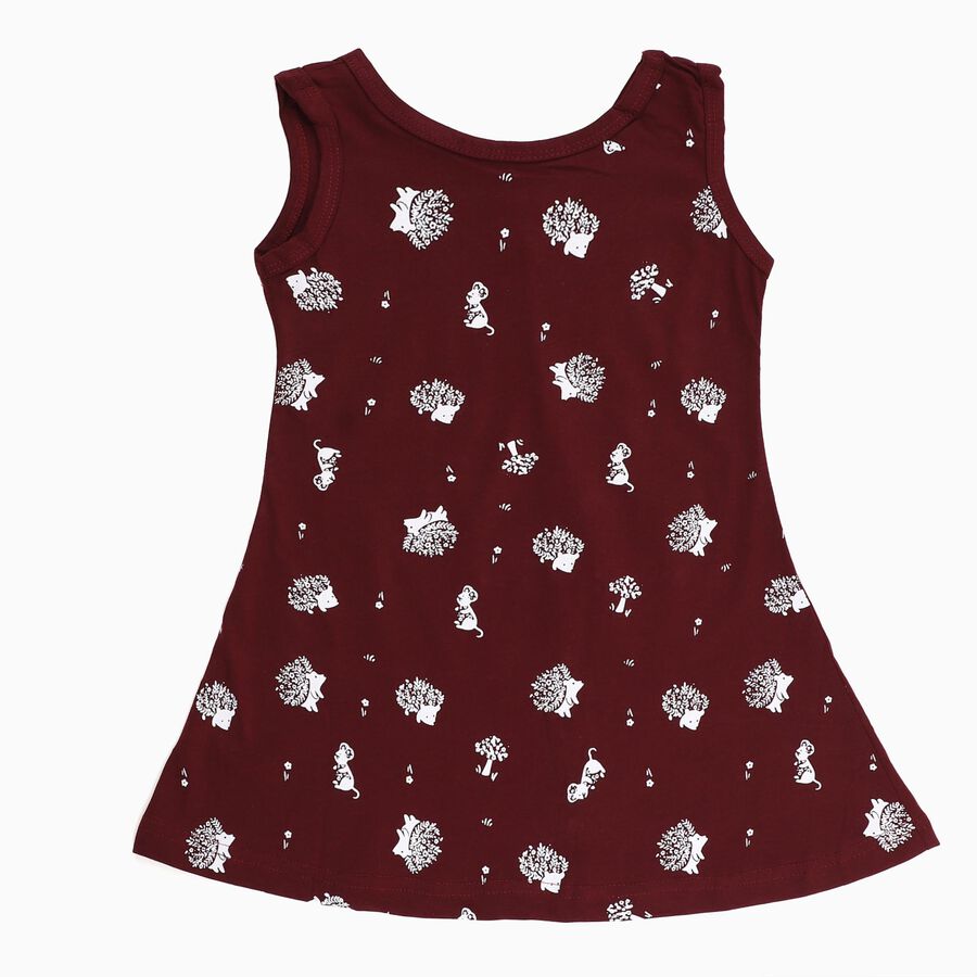 Girls' Maroon Printed Sleeveless A-Line Frock, Wine, large image number null