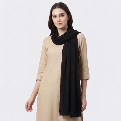 Women's Black Cotton Plain Dupatta
