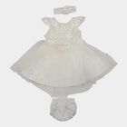 Infants' White Fit and Flare Floral Applique Party Wear Frock, सफ़ेद, small