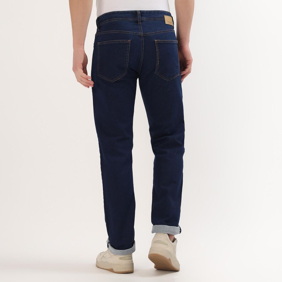 Men's Deep Midnight Navy Blue Slim Fit Washed Jeans, Dark Blue, large