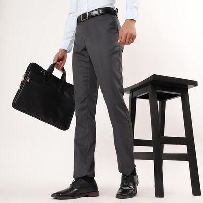 Unisex Charcoal Black Slim Fit Formal Trousers