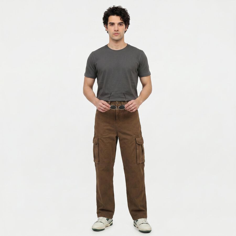Men's Brown Relaxed Fit Cargo Jeans, Brown, large