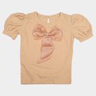 Girls Peach Round Neck Regular T-Shirt, पीच, small