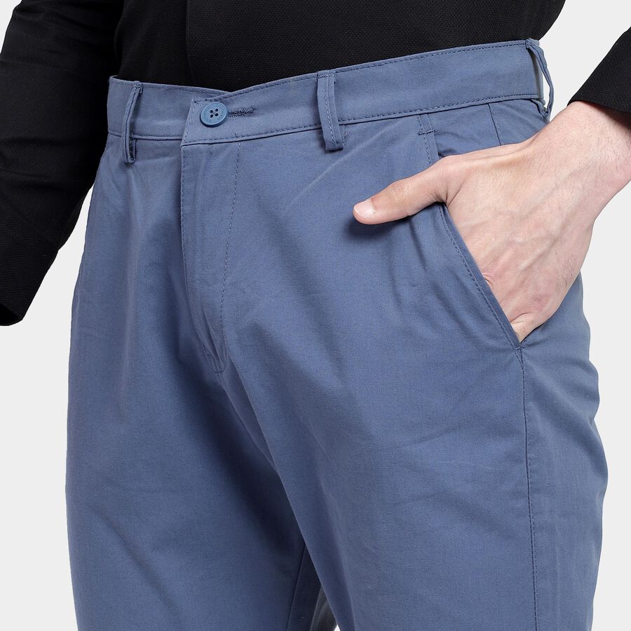Men's 100% Cotton Slim Fit Casual Trousers , Dark Blue, large image number null