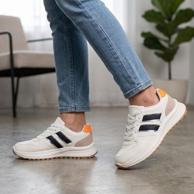 Women's White Lace-Up Low-Top Sneakers