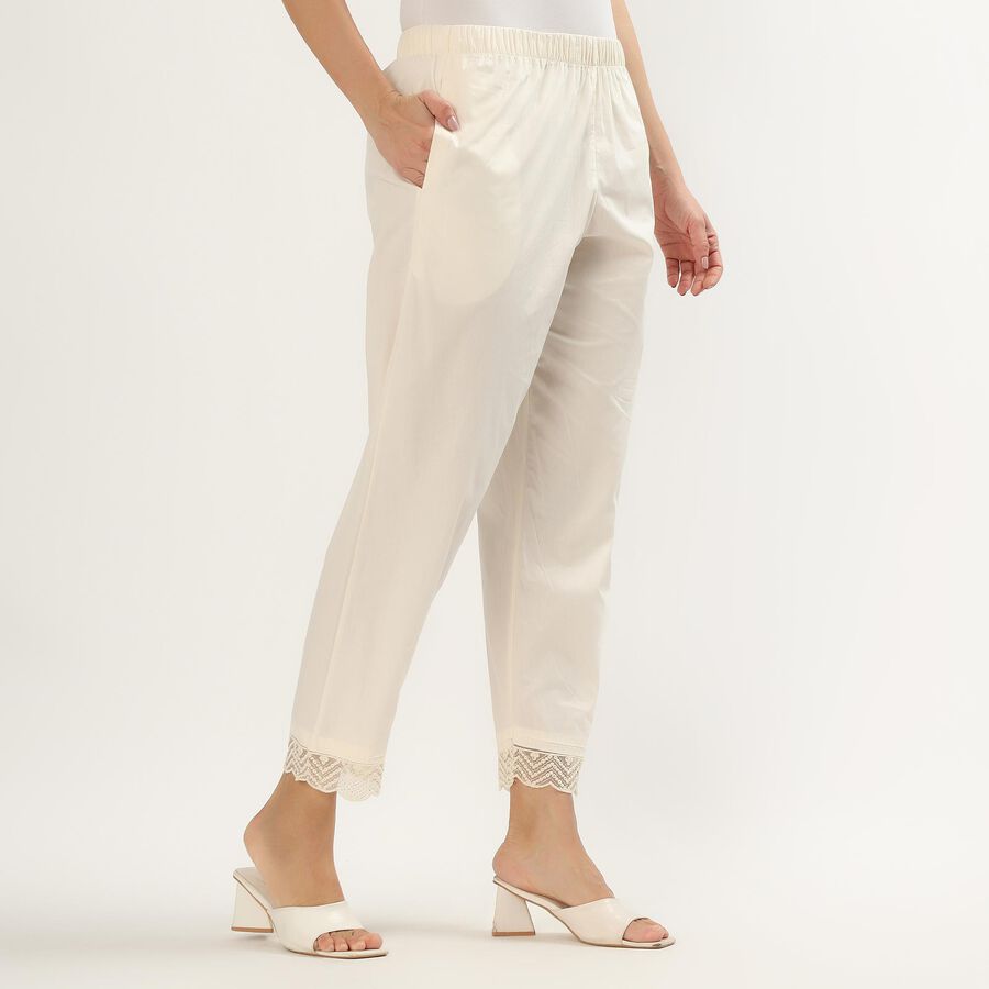 Women's White Cotton Wide-Leg Palazzos, ऑफ व्हाइट, large