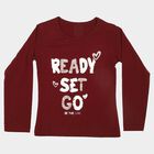 Girls' Wine Round Neck Regular Top, Wine, small