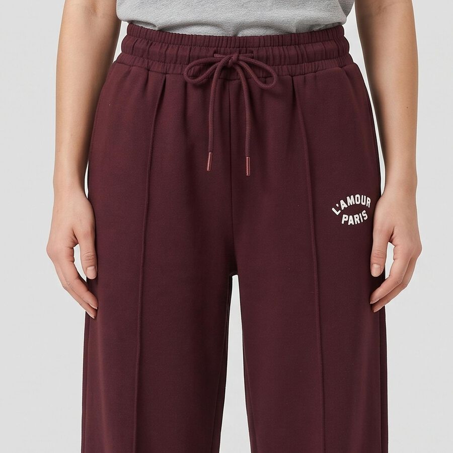 Women's Wine Relaxed Fit Pintuck Wide Leg Track Pants, वाइन, large