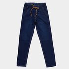 Boys' Blue Regular Fit Stretchable Jeans, गहरा नीला, small