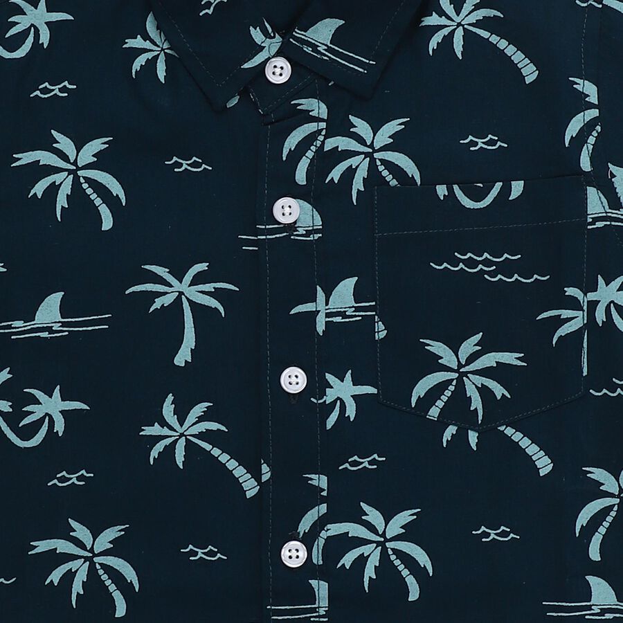 Boys' Navy Blue Cotton Half Sleeve Classic Collar Casual Shirt, नेवी ब्लू, large