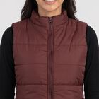 Women's Maroon Stand Collar Puffer Jacket, Wine, small
