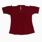Girls' Maroon Round Neck Ruffle Sleeve T-Shirt, वाइन, small