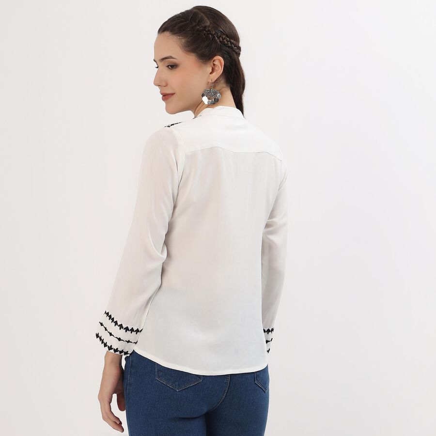 Women's Off-White Embroidered Mandarin Collar Shirt, Off White, large
