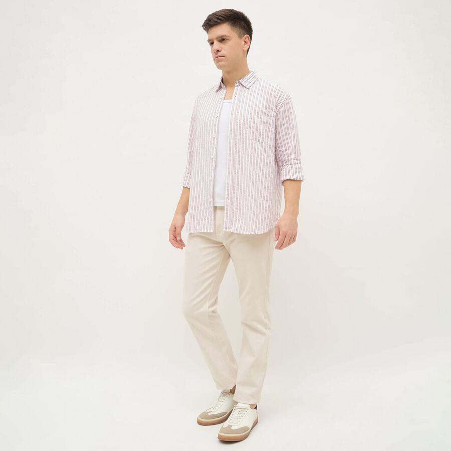 Men's Bright Coral Red Classic Casual Shirt, मूँगा (कोरल), large