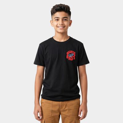 Boys Black Cotton Blend Crew Neck Regular Boys T-Shirt