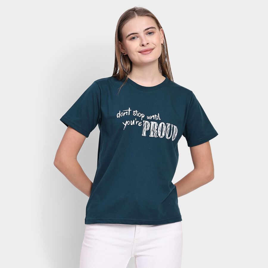 Ladies' Round Neck T-Shirt, गहरा हरा, large image number null