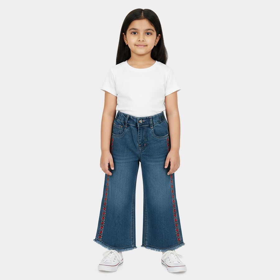 Girls Mid Blue Regular Fit Casual Jeans, Mid Blue, large