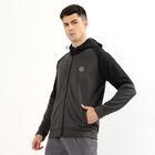 Men's Dark Charcoal Grey and Black Hooded Neck Athletic Fit Sweatshirt, मिश्रित मध्यम ग्रे, small image number null