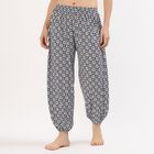 Women's Black and White Relaxed Fit Printed Harem Pants, Navy Blue, small