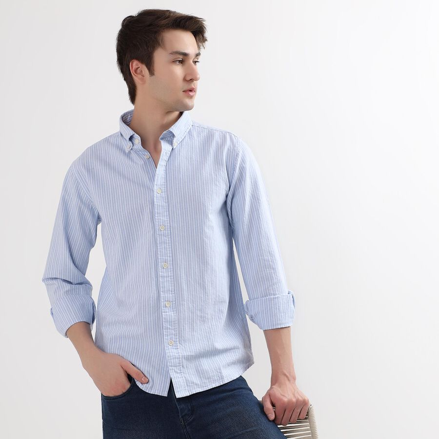 Men's 100% Cotton Regular Collar Casual Shirt, Light Blue, large image number null