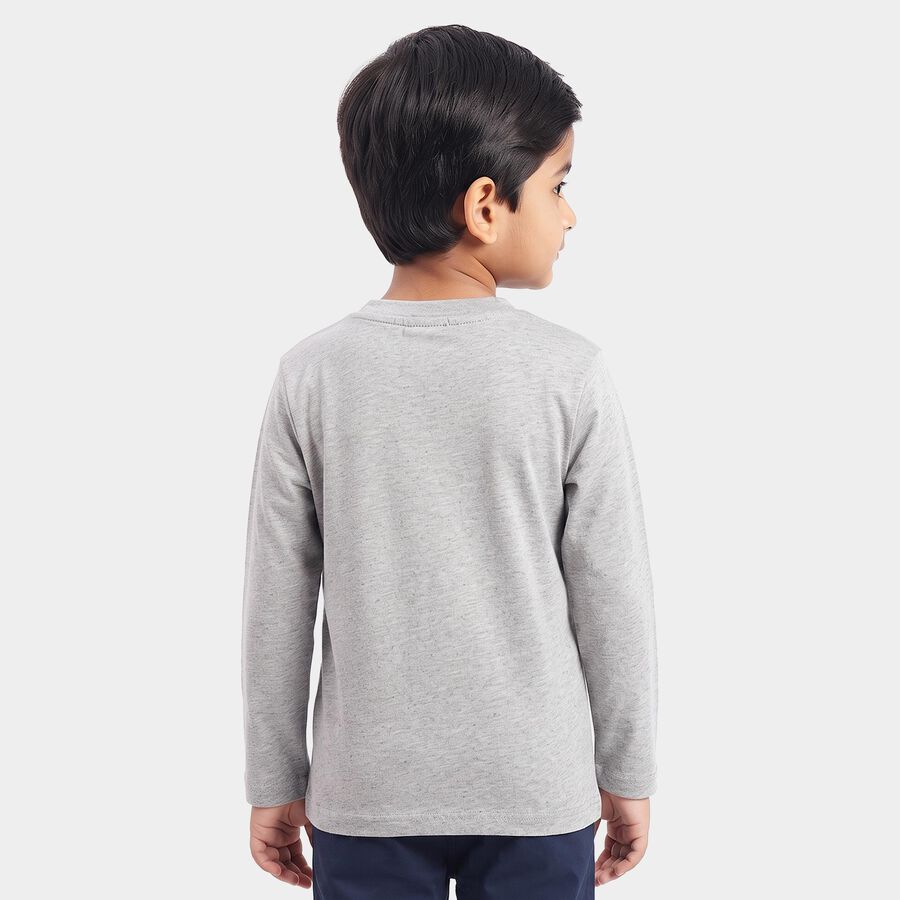 Boys Grey Cotton Blend Crew Neck Regular T-Shirt, Melange Light Grey, large