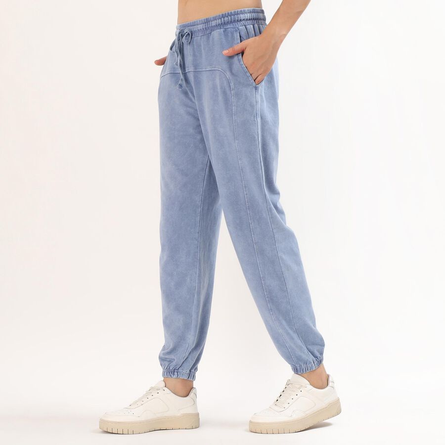 Women's Washed Blue Jogger Fit Cargo Track Pants, Light Blue, large image number null
