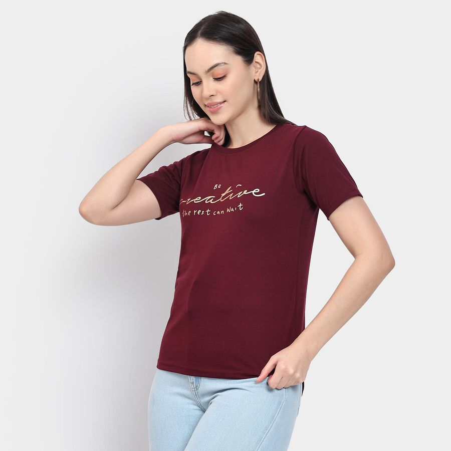 Ladies' Round Neck T-Shirt , Wine, large