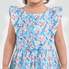 Girls' Light Blue Floral Printed Fit and Flare Frock, Light Blue, small