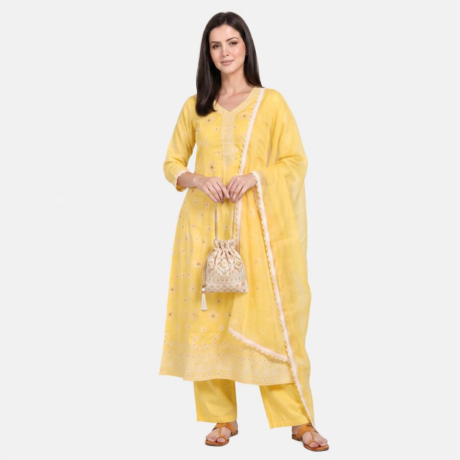 Women's Yellow Embroidered Ethnic Set, Yellow, large