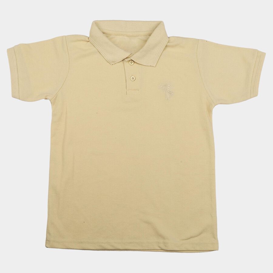 Boys Beige Polo Neck Polo Boys T-Shirt, गहरा पीला, large