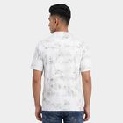 Men's Grey Cotton Polo Neck Abstract Printed T-Shirt, हल्का ग्रे, small