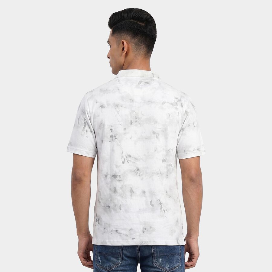 Men's Grey Cotton Polo Neck Abstract Printed T-Shirt, हल्का ग्रे, large