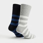 Men's Regular Fit Striped Pack of 2 Socks ( Blue, Grey ), Navy Blue, small