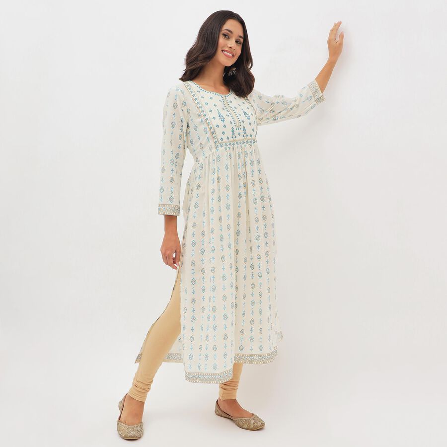 Women's Ivory Round Neck Embroidered Kurta, Off White, large image number null