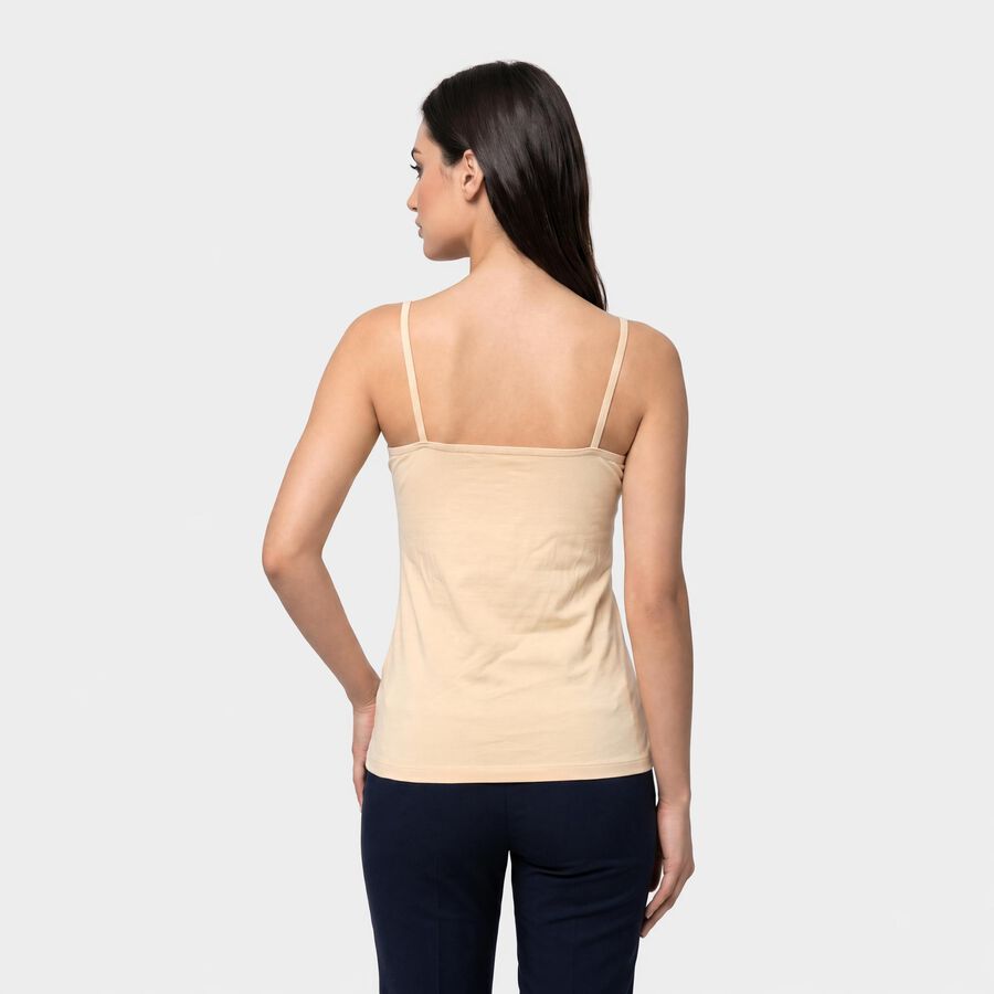 Women's Beige Cotton Blend Scoop Neck Camisole Slip, Beige, large