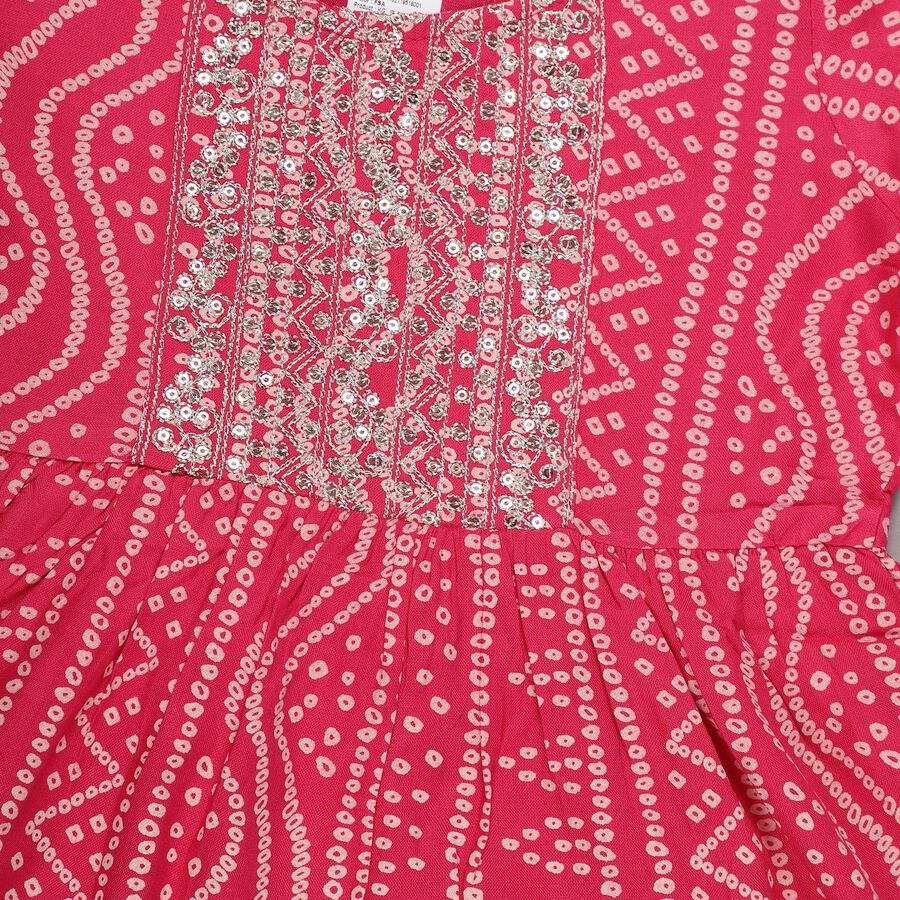 Girls Bright Pink Embroidered Top and Cream Palazzo Fusion Set, रानी (फ्यूशिया), large image number null