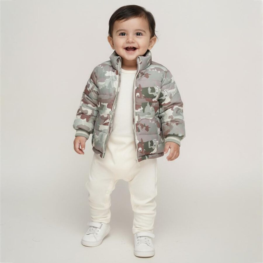 Infants Light Sage Green Hooded Casual Jacket, Light Green, large image number null