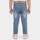 Girls' Light Blue Slim Fit Embroidered Jeans, मध्यम नीला, small