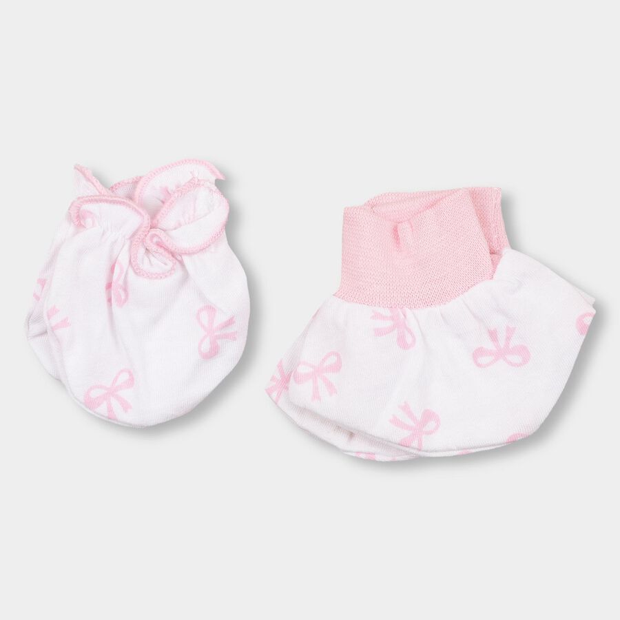 Infants' 100% Cotton Gift Set (Cap, Mittens, Booties), Light Pink, large image number null