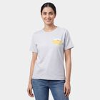 Women's Grey Round Neck Casual T-Shirt, Melange Light Grey, small