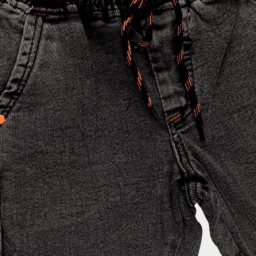 Boys' Washed Black Regular Fit Elastic Waist Jeans, चारकोल, large