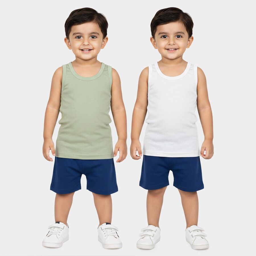 Boys Mint Green Cotton Round Neck Waistcoat Vest, हल्का हरा, large
