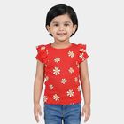 Girls Red Cotton Round Neck Regular T-Shirt, Red, small
