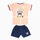 Infants' Peach Cotton Round Neck Cartoon Print Baba Suit, Peach, small