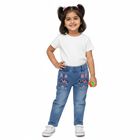 Girls' Light Blue Straight Fit Bunny Embroidered Jeans, हल्का नीला, small image number null