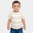 Infants' Yellow Cotton Short Sleeves Mandarin Collar Striped Shirt, Yellow, small