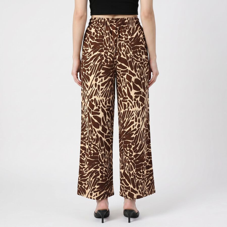 Women's Brown Wide Leg Printed Trousers, Brown, large