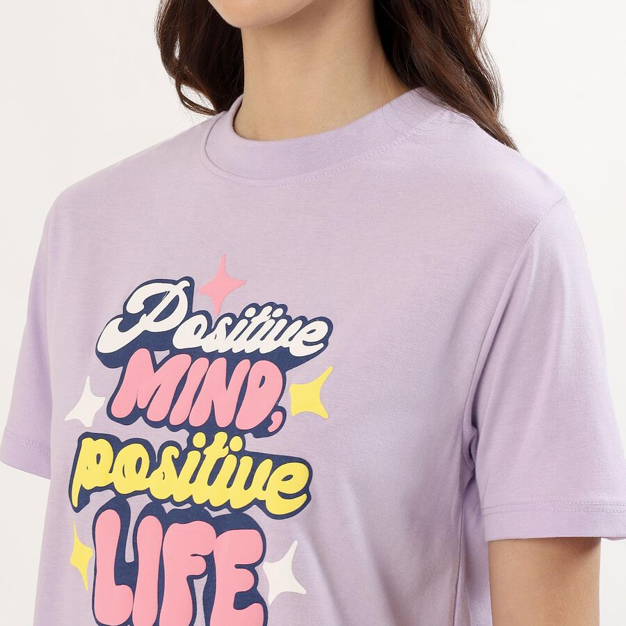 Women's Soft Lavender Round Neck Casual T-Shirt, Lilac, large image number null