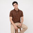 Men's Brown Cotton Polo Neck Printed T-Shirt, भूरा, small